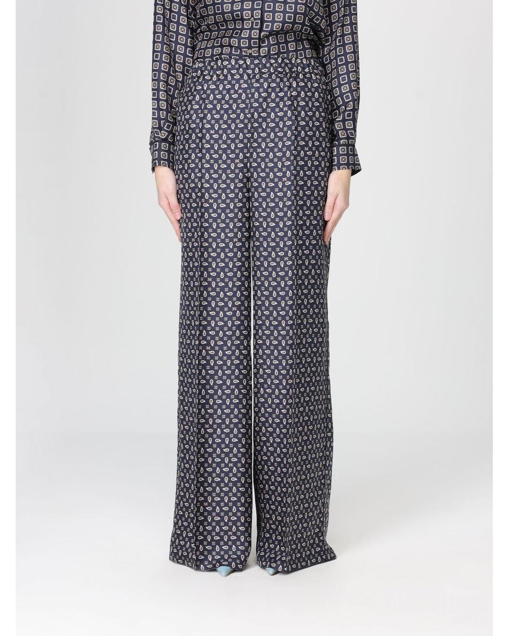 Max Mara Gray Paisley Silk Trousers