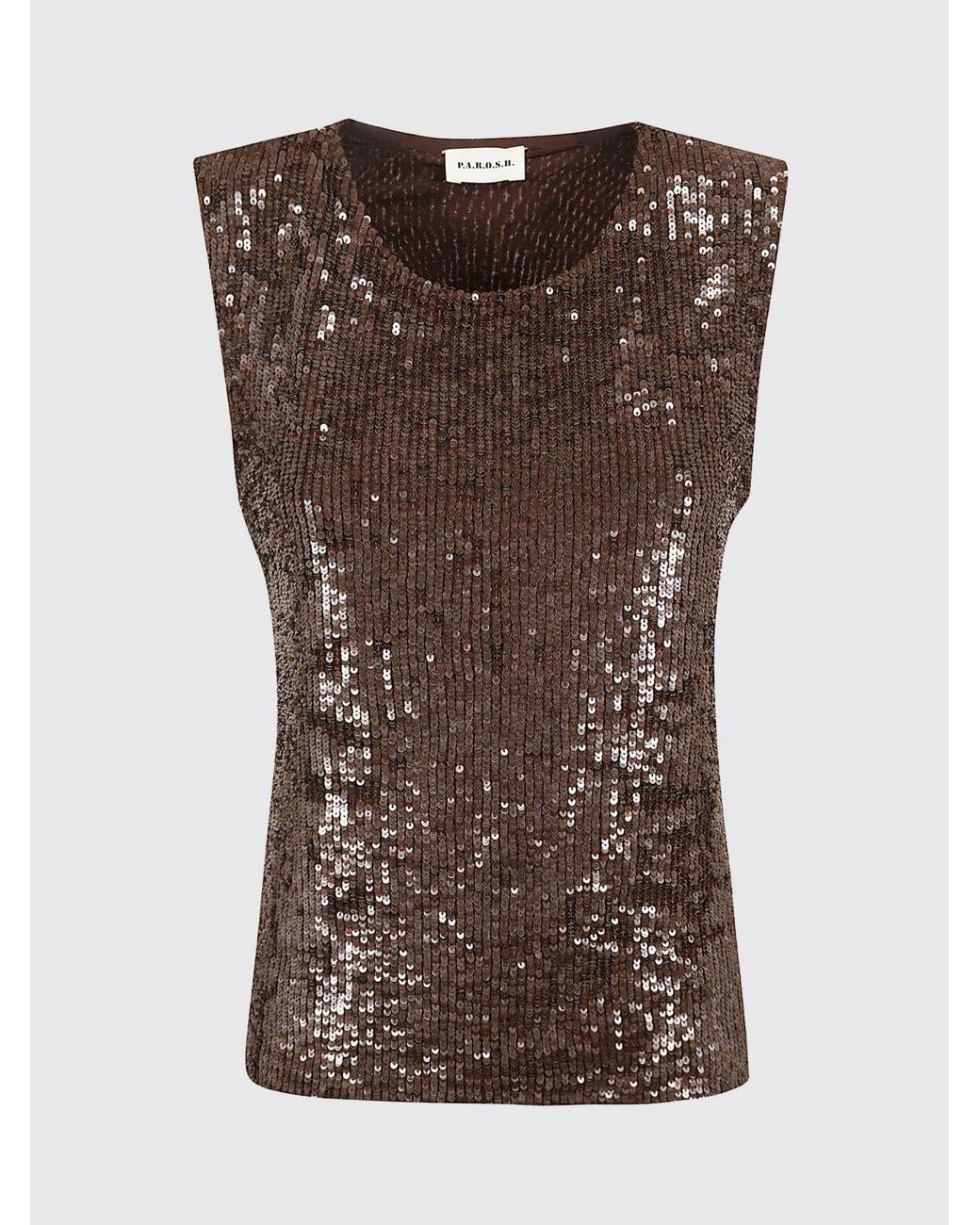 P.A.R.O.S.H. Brown P.A.R.O.S.H. Sleeveless All-Over Sequin Embellished Top