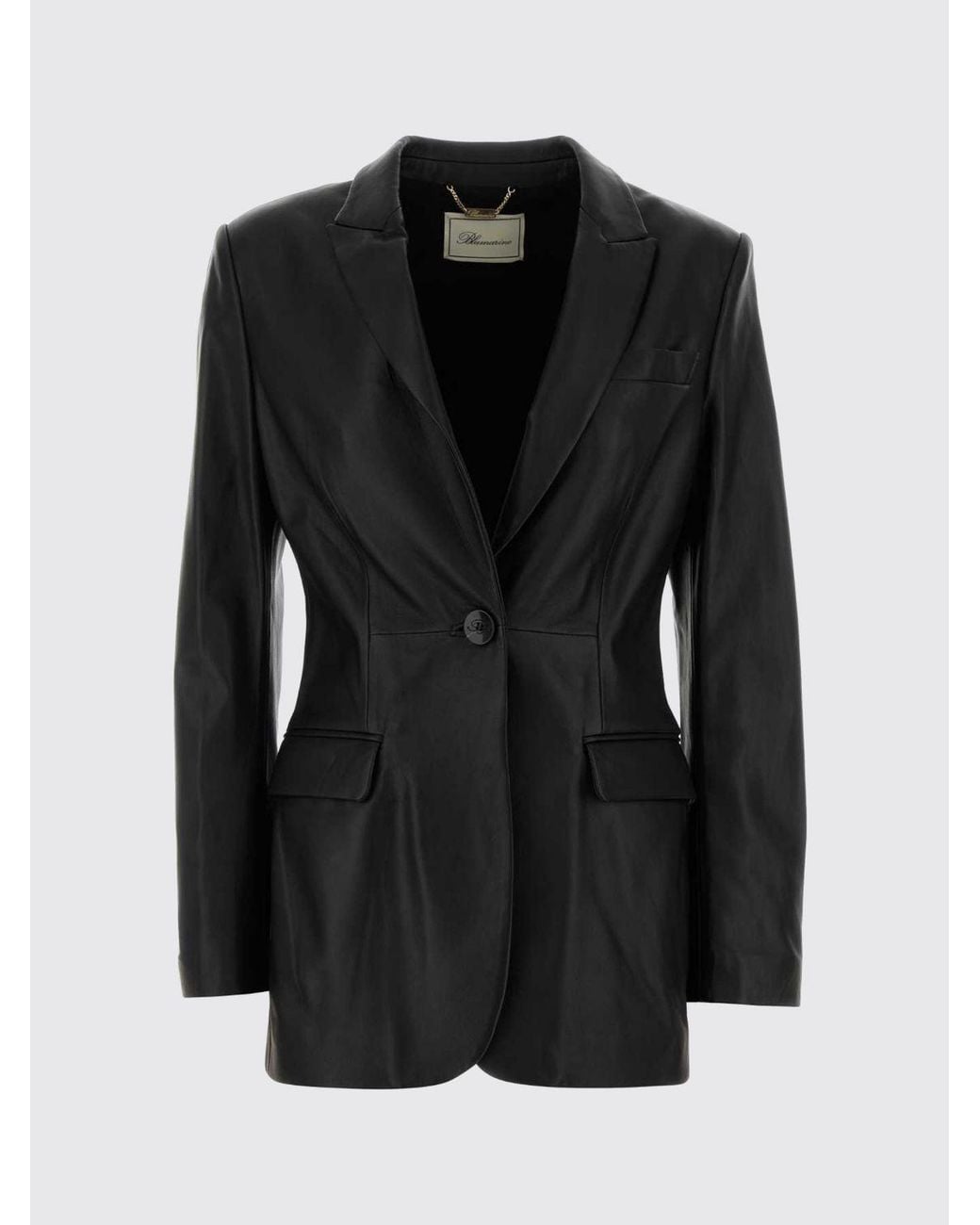 Blumarine Black Single-Breasted Lambskin Leather Blazer With Slim Fit