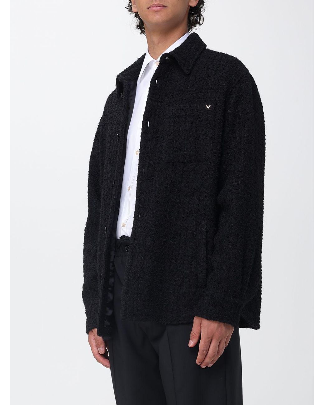 Valentino Garavani Blue Cotton Tweed Shirt Jacket With Vlogo Signature for men