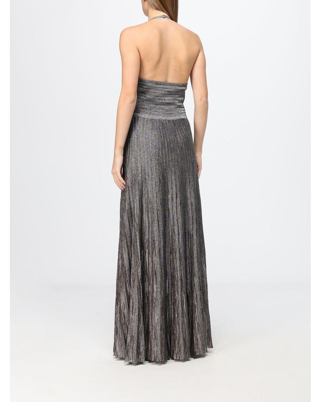 Missoni Gray Pleated Lurex Halter-Neck Long Evening Gown