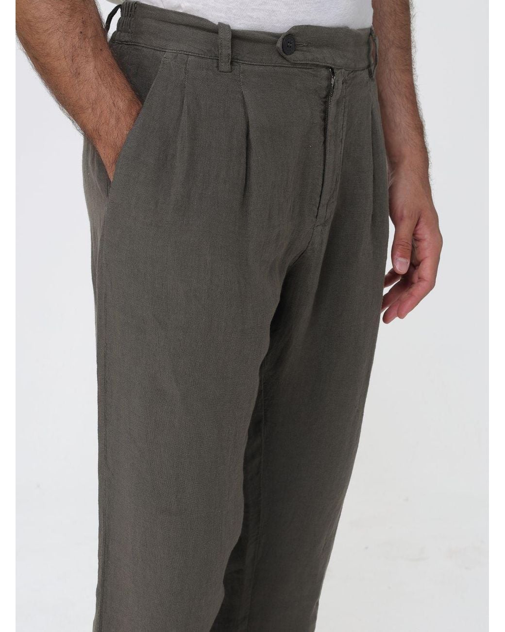 Mc2 Saint Barth Gray Linen Chino Trousers With Off-Center Closure for men