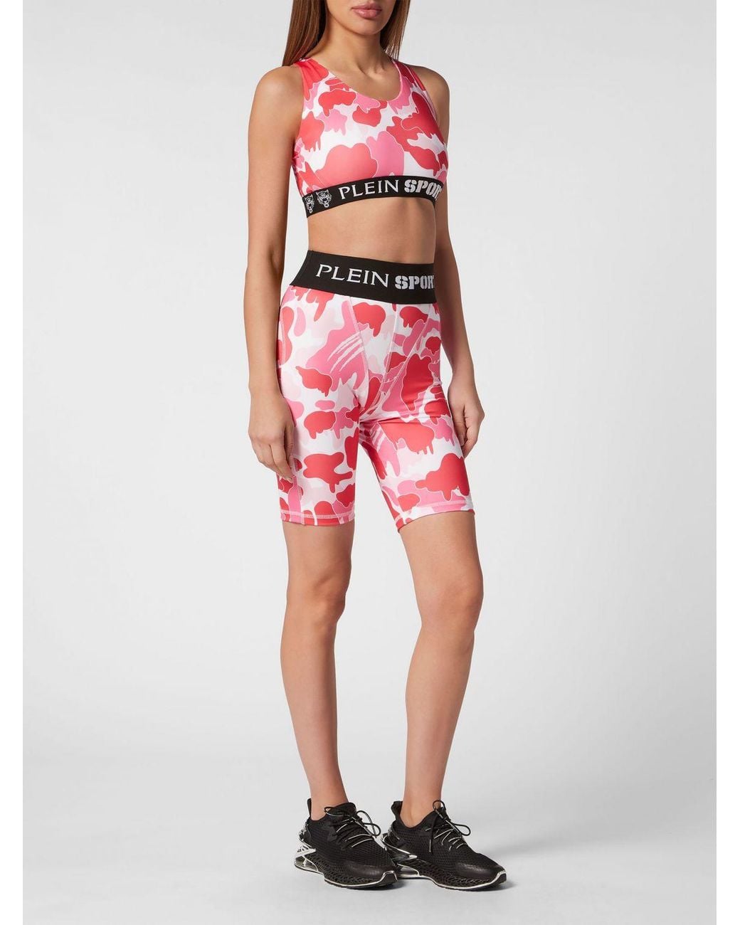 Philipp Plein Red High-Waisted Camouflage Print Cycling Shorts