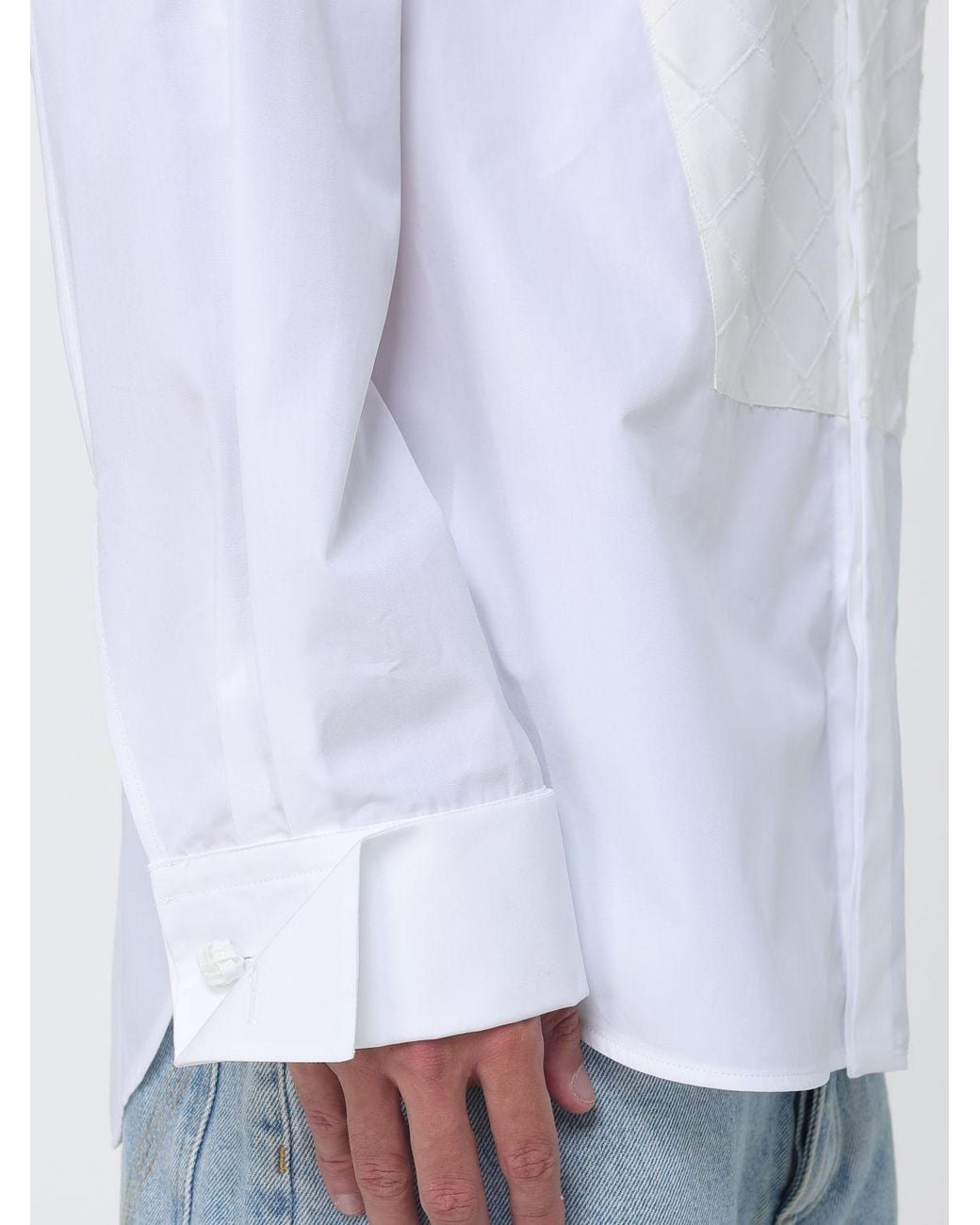 Bottega Veneta White Cotton Shirt With Embroidered Intrecciato Motif And French Collar for men