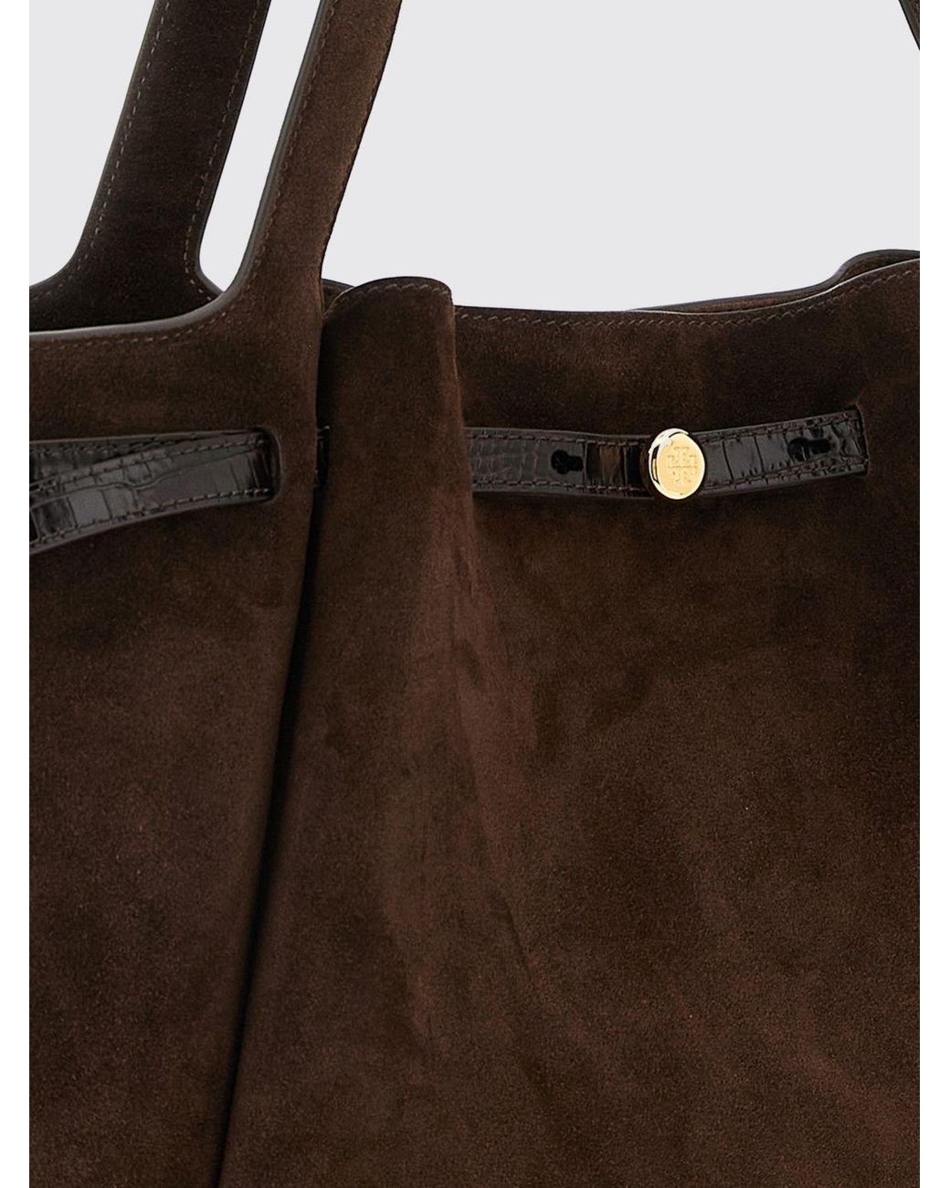 Tory Burch Brown Romy Leather And Suede Shoulder Bag With Double T Logo