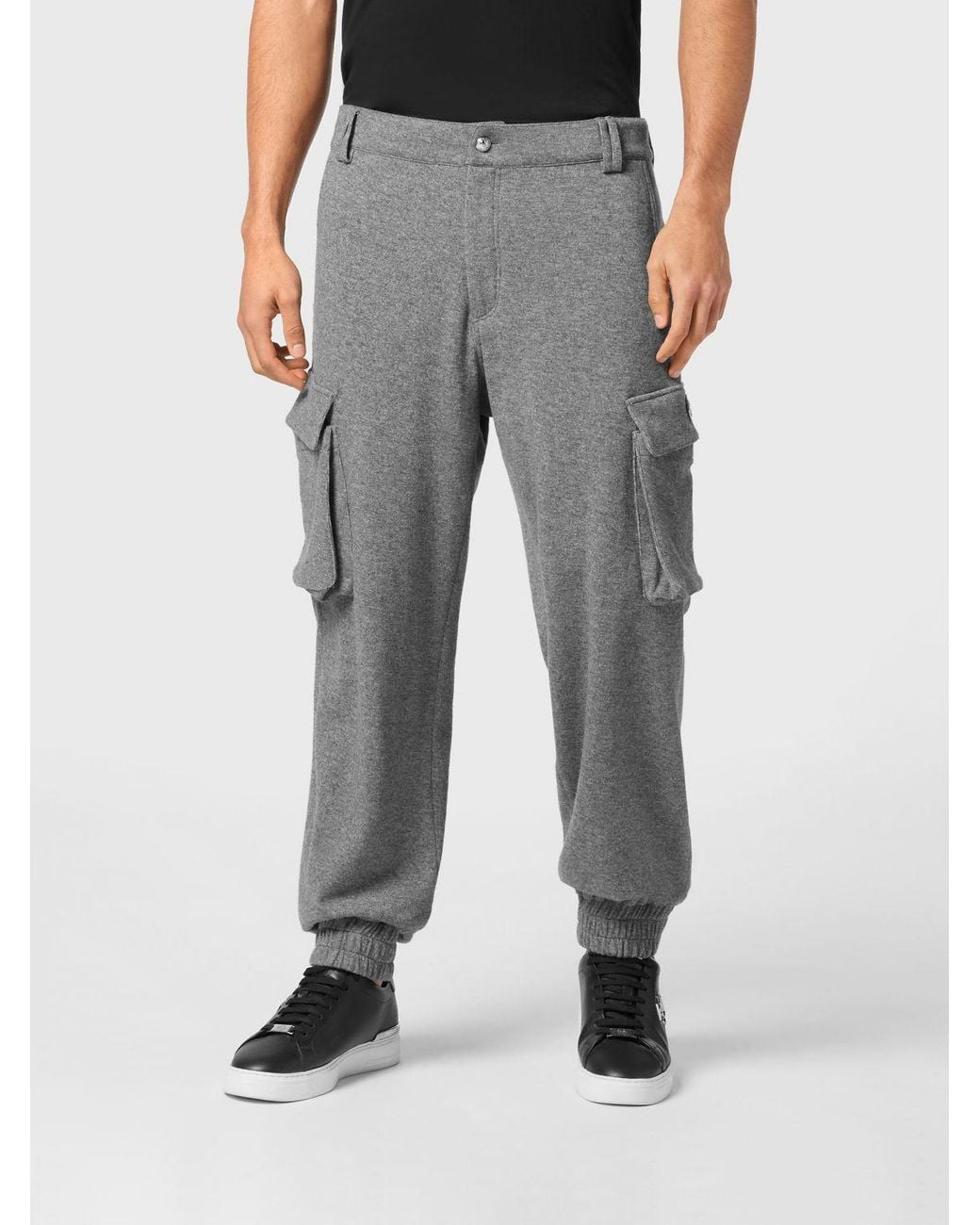 Philipp Plein Gray Jersey Cargo Trousers With Side Pockets And Elasticated Cuffs for men