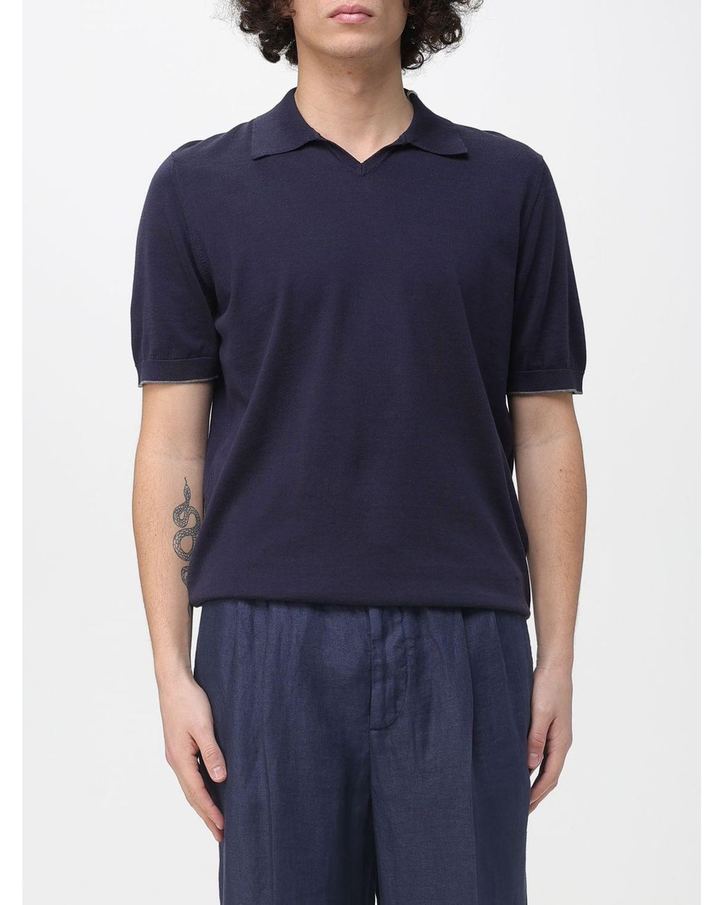 Brunello Cucinelli Blue Cotton Knit Polo Shirt for men