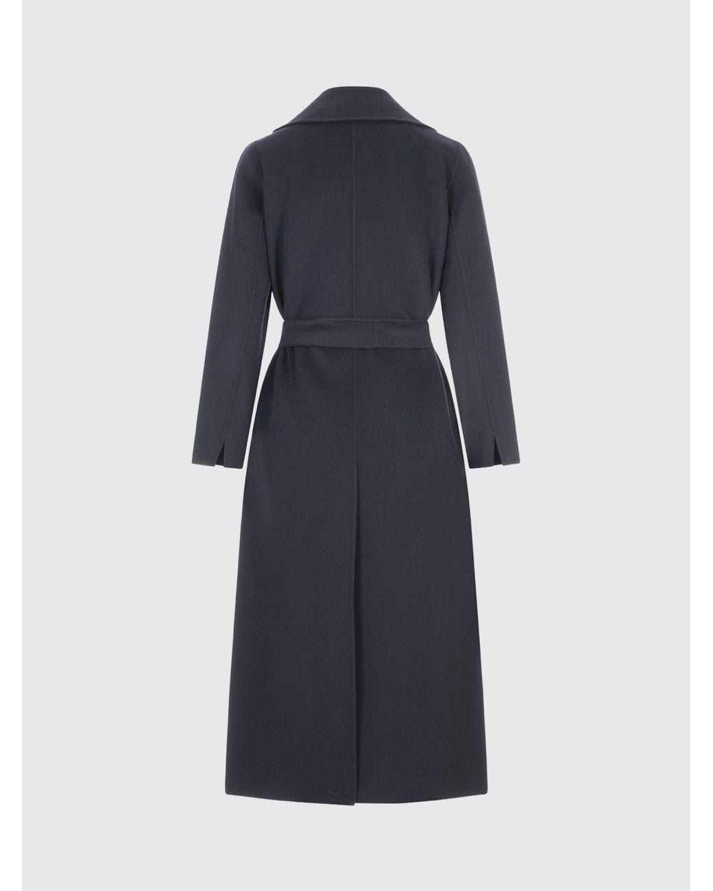 Max Mara Blue Long Belted Pure Wool Robe Coat