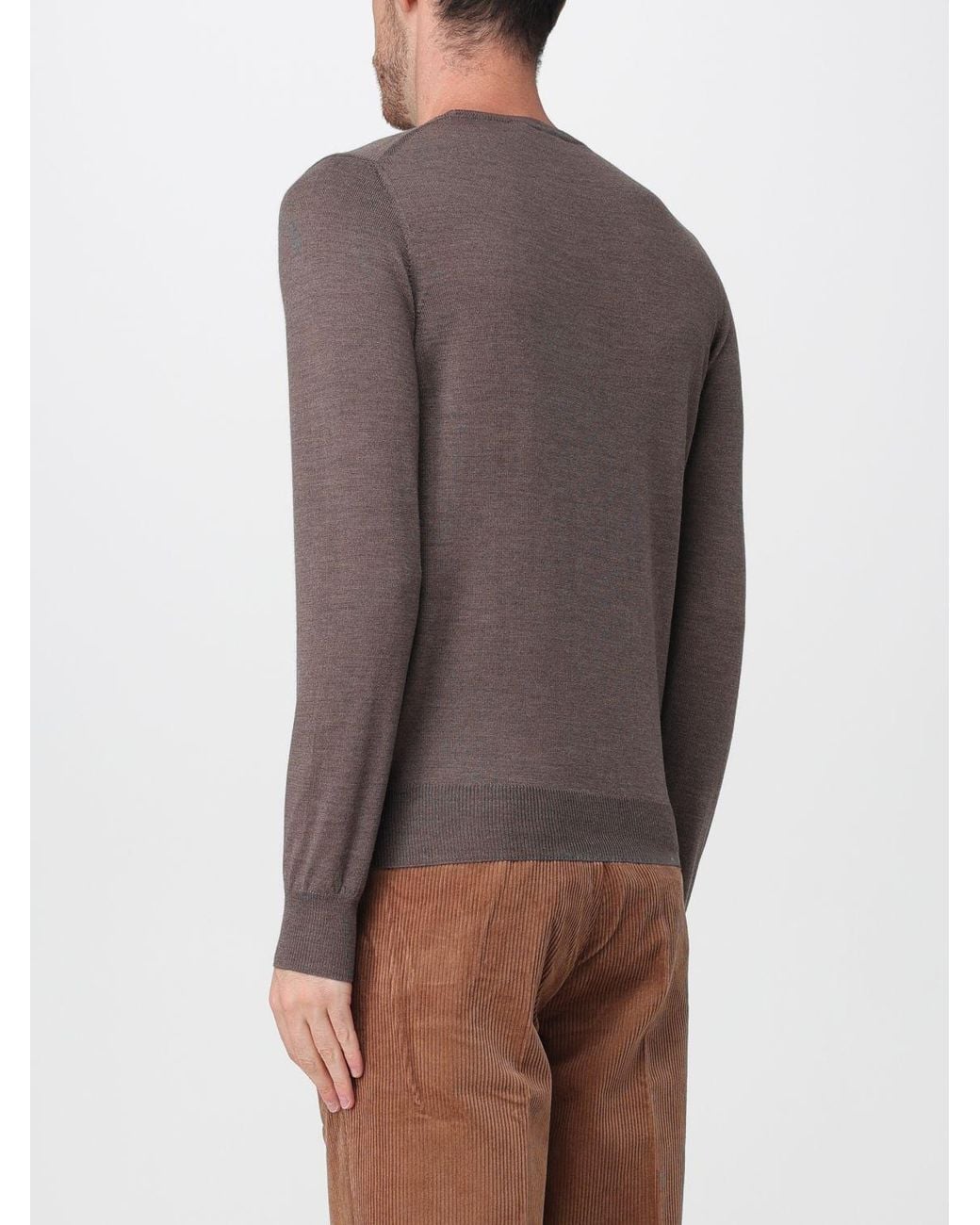 Brooksfield Brown Crewneck Wool Jumper With Long Sleeves And Ribbed Trims for men