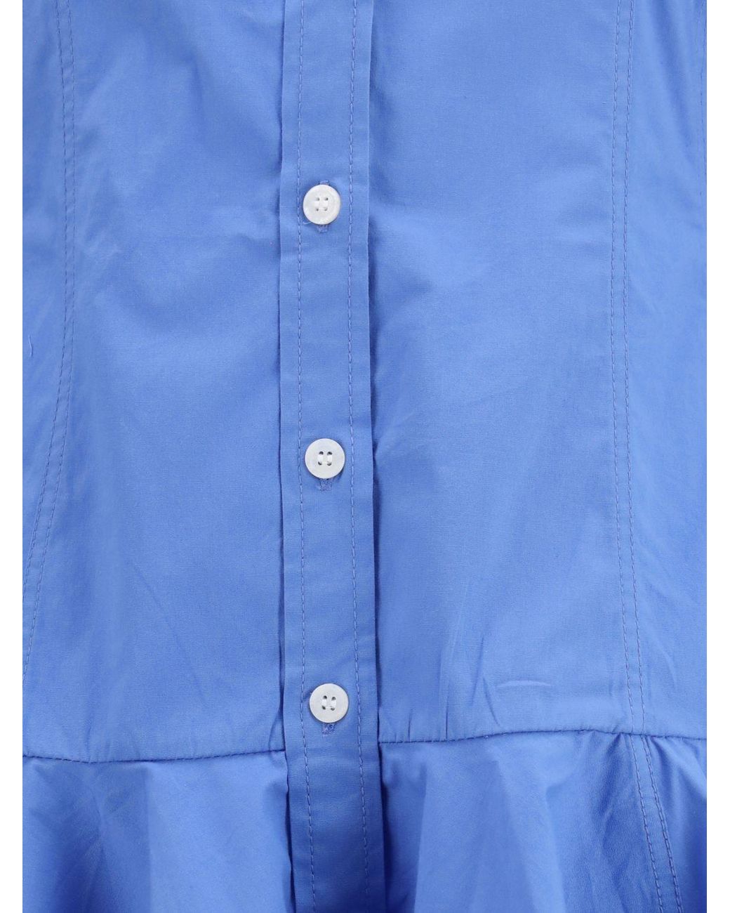 Ganni Blue Organic Cotton Mini Shirt Dress With Long Sleeves