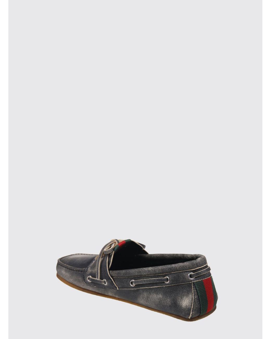 Gucci Gray Used Leather Boat Loafers for men