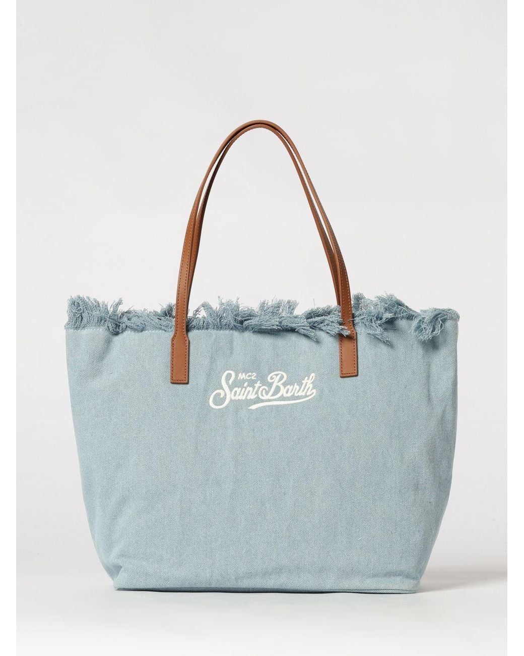 Mc2 Saint Barth Blue Cotton Blend Shoulder Bag With Logo