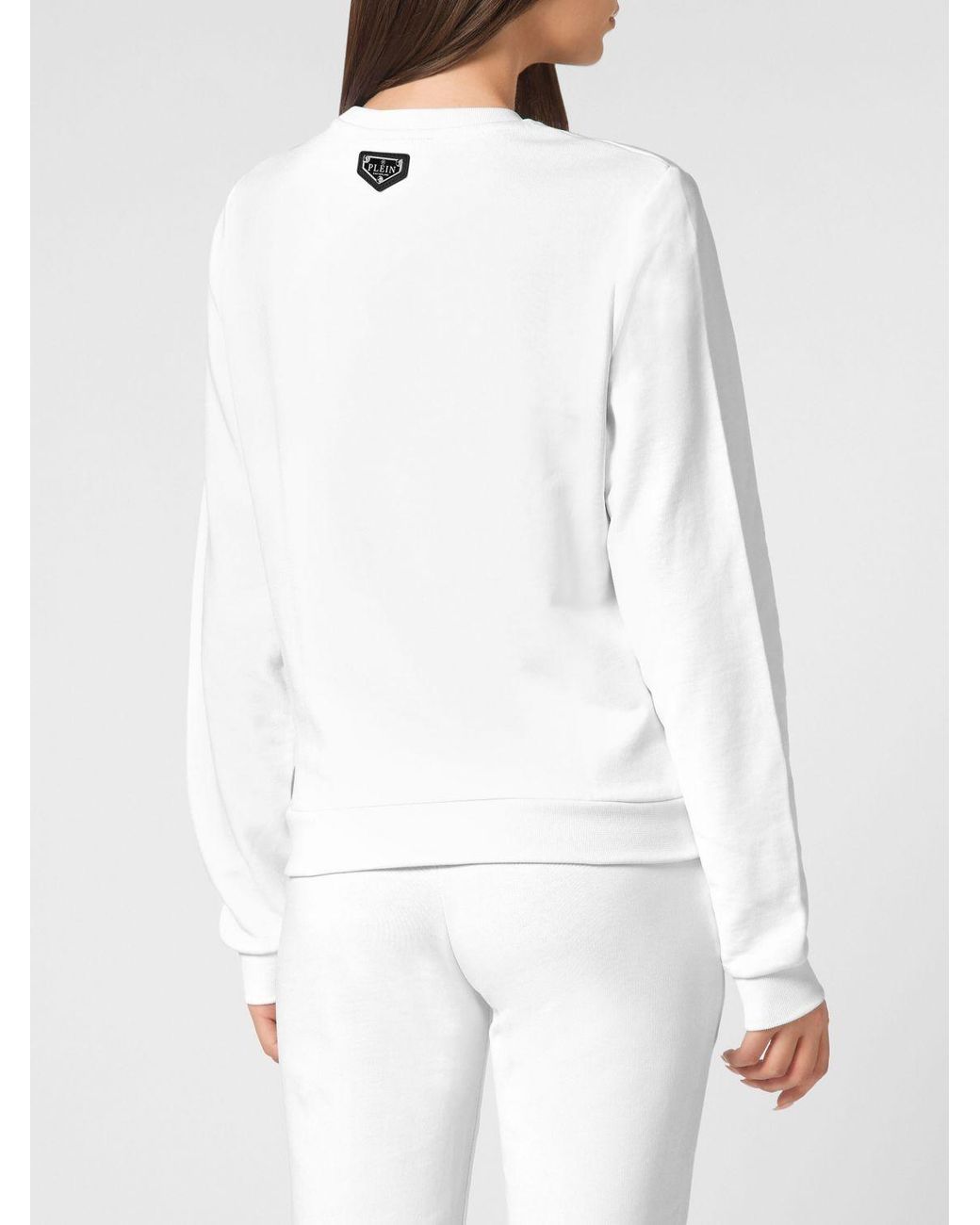 Philipp Plein White Crewneck Cotton Sweatshirt With Contrast Logo Print