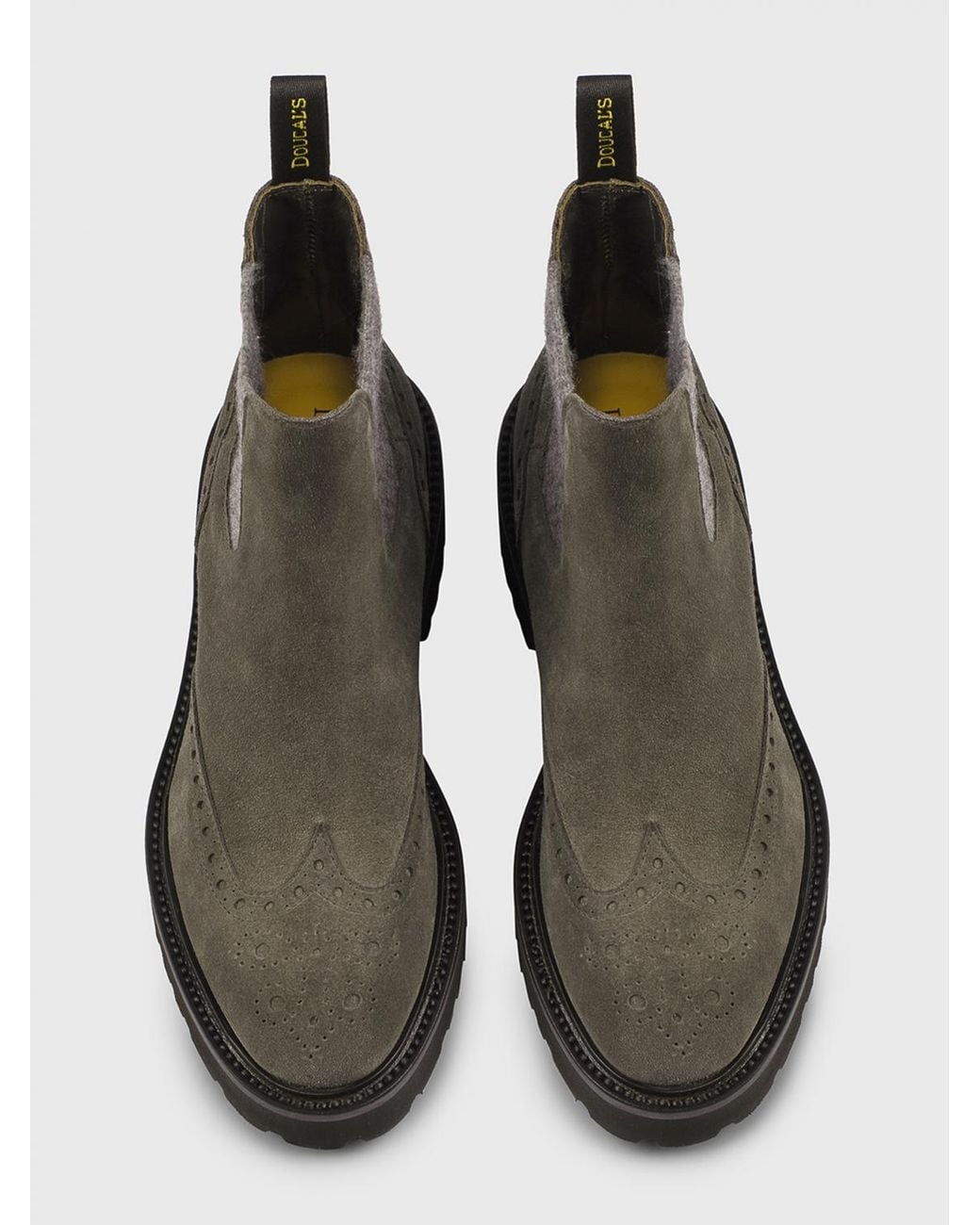 Doucal's Brown Suede Ankle Boots With Brogue Motif