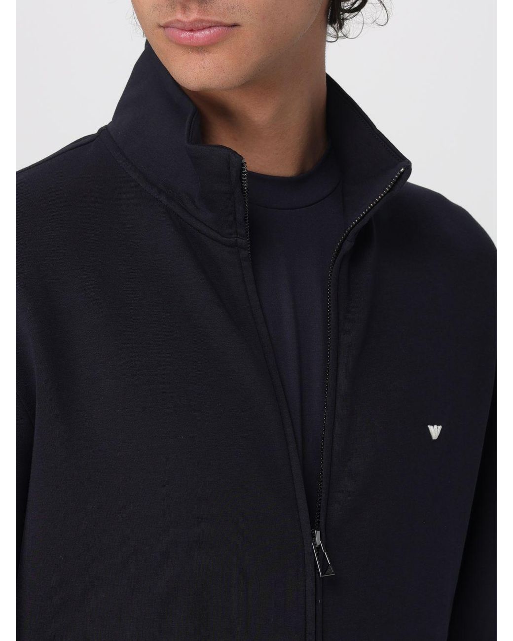 Emporio Armani Blue Cotton Blend Zip-Up Sweatshirt for men