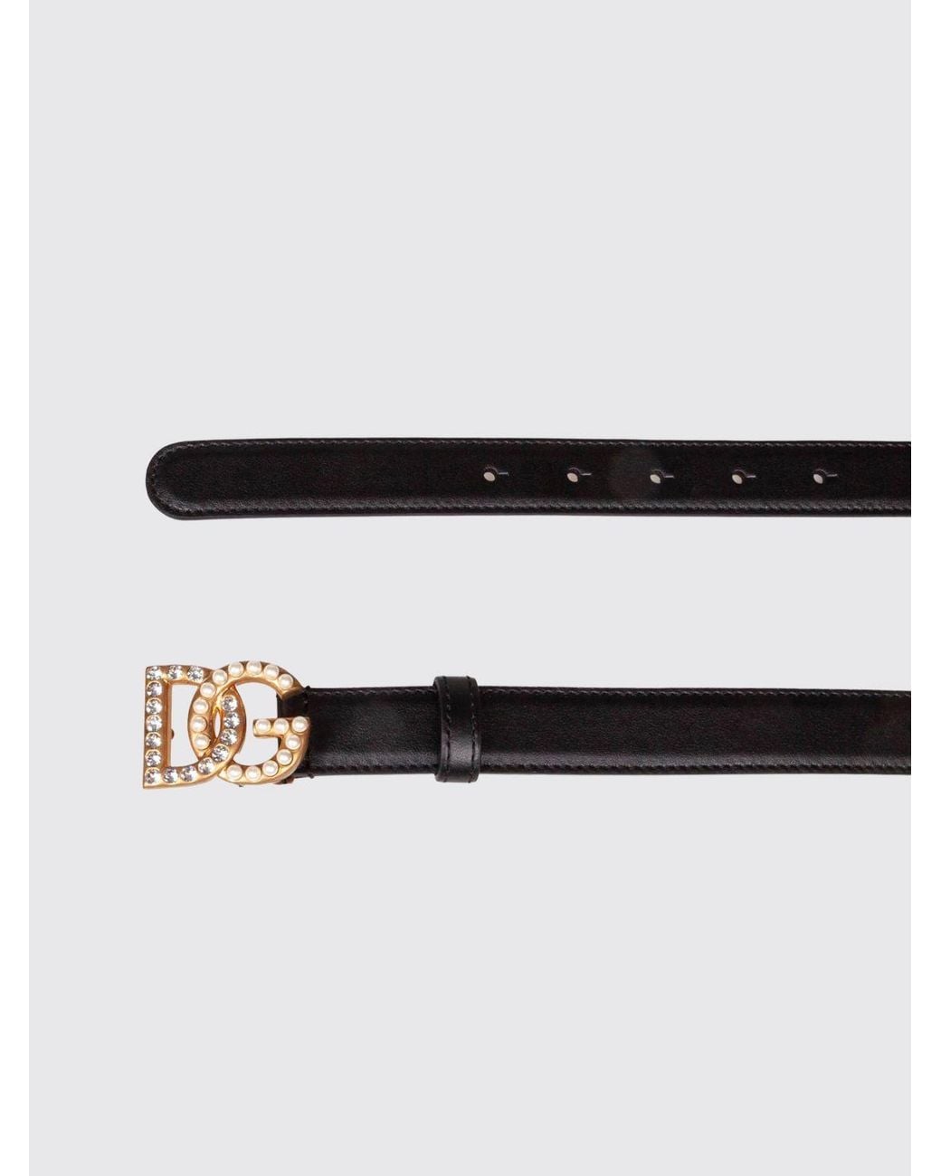 Dolce & Gabbana White Dolce &Amp Gabbana Slim Leather Belt With Dg Buckle And Crystals