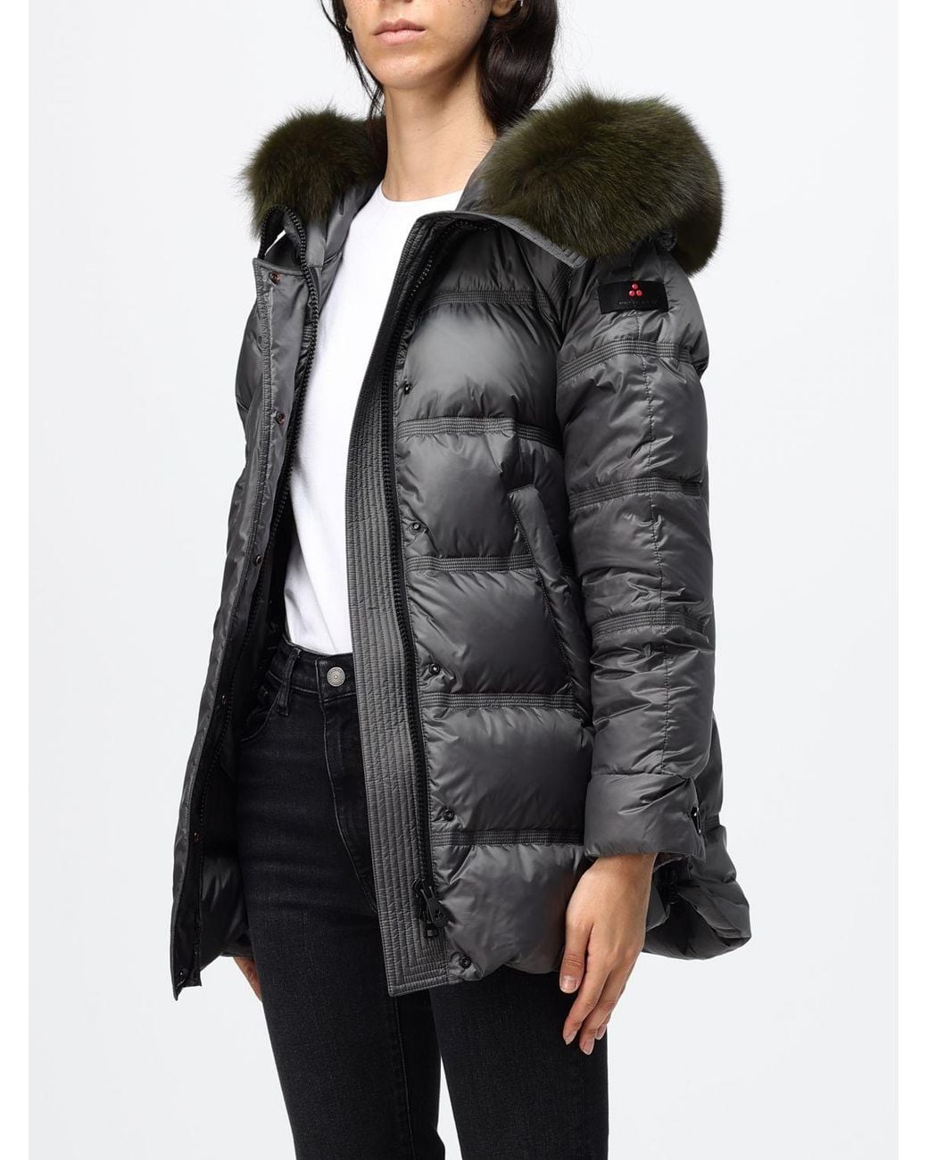 Peuterey Black Quilted Nylon Short Puffer Jacket With Shearling Hood