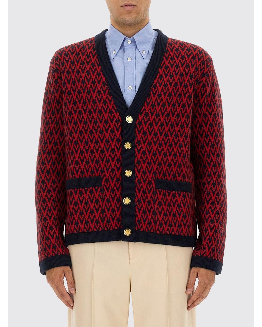 Valentino Red Vlogo Wool Cardigan for men
