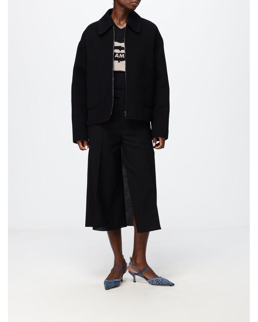 Fendi Black Virgin Wool Short Shirt-Style Coat With Zip