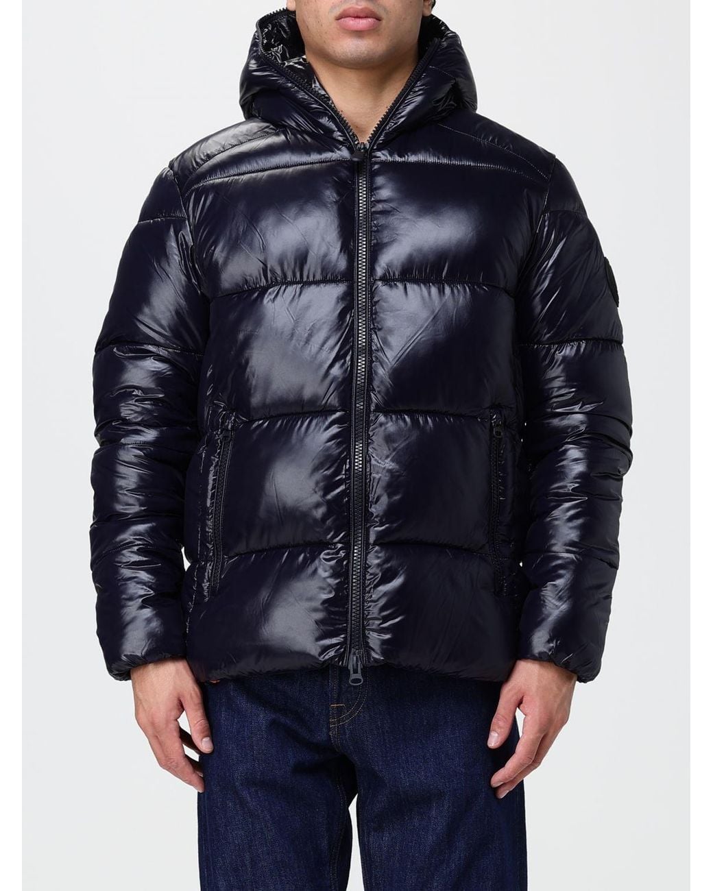 Save The Duck Blue Short Quilted Nylon Puffer Jacket With Hood And Zip Closure for men