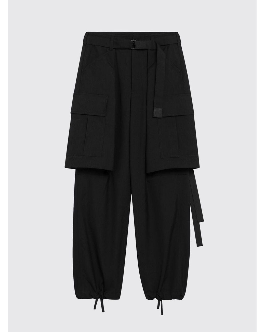 SACAI X CARHARTT WIP Black Wide Leg Cotton Cargo Trousers With Elasticated Waist