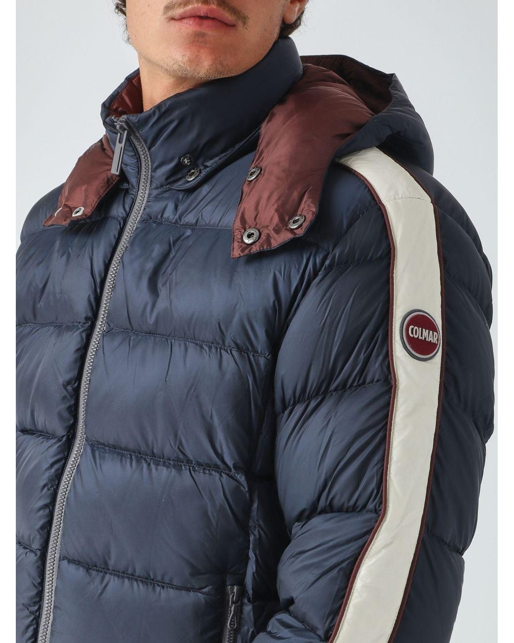 Colmar Blue Hooded Water-Repellent Quilted Nylon Puffer Jacket With Logo for men