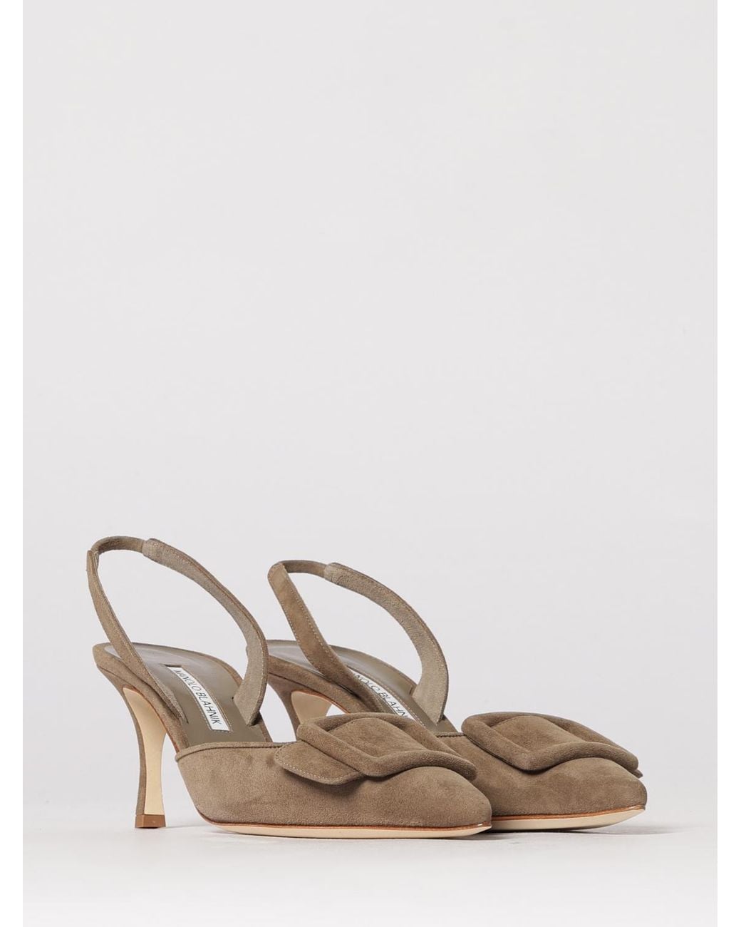 Manolo Blahnik Natural Maysli Suede Slingback Pumps With Decorative Buckle