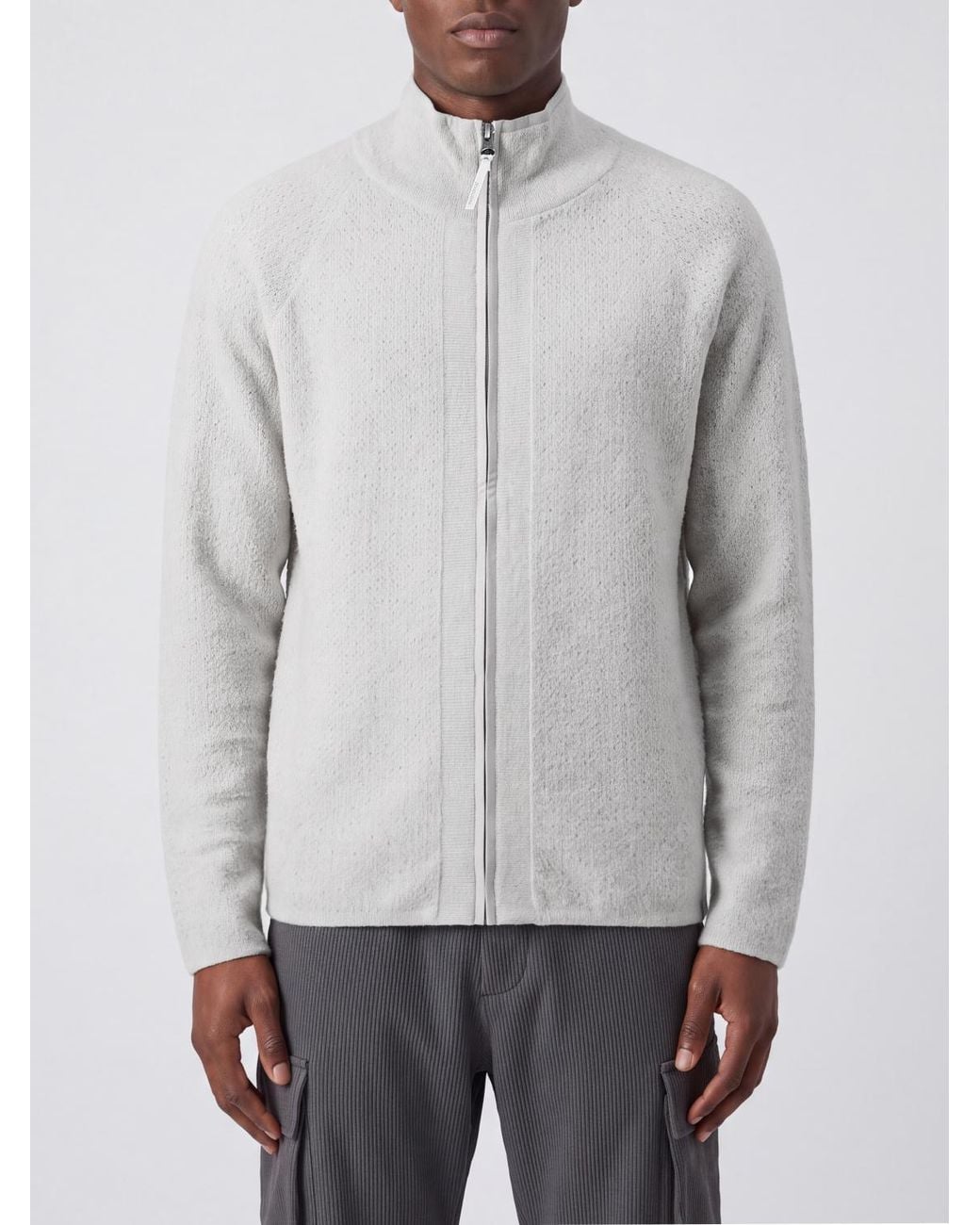 houdini Gray High Neck Zip-Up Cardigan for men