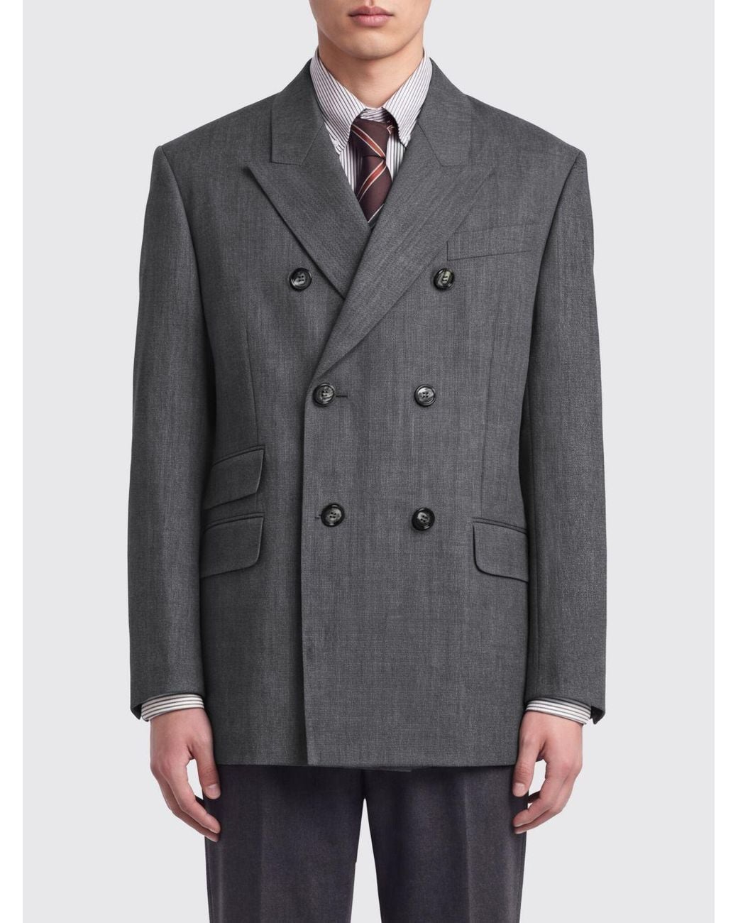 AMI Gray Double-Breasted Virgin Wool Blazer With Peak Lapels for men
