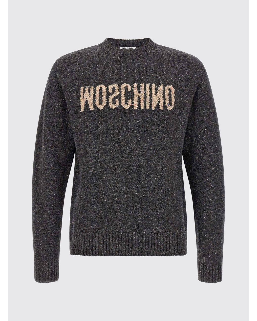Moschino Couture Blue Wool And Silk Blend Crew-Neck Jumper With Jacquard Logo for men