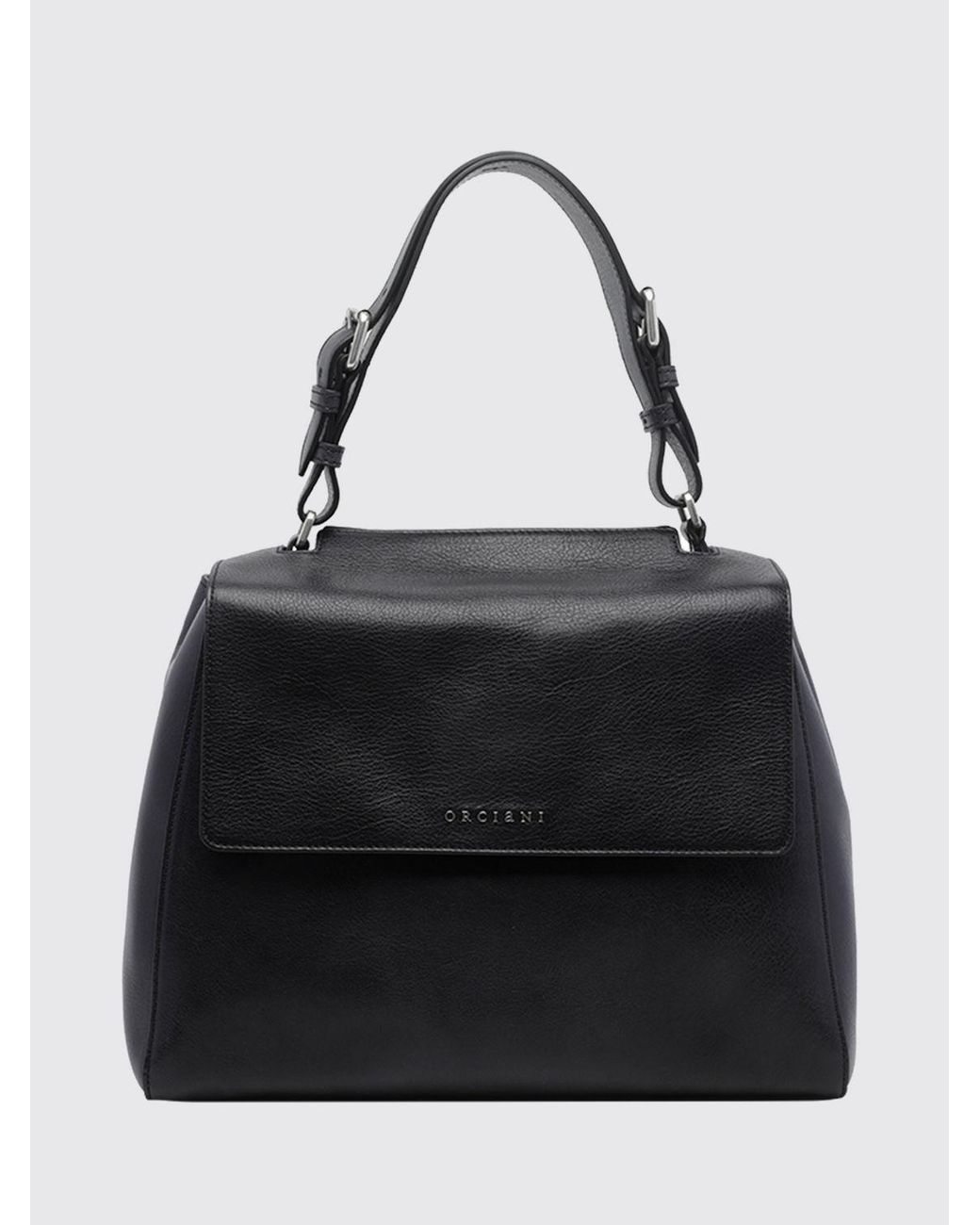 Orciani Black Sveva Flared Calf Leather Handbag With Removable Shoulder Strap