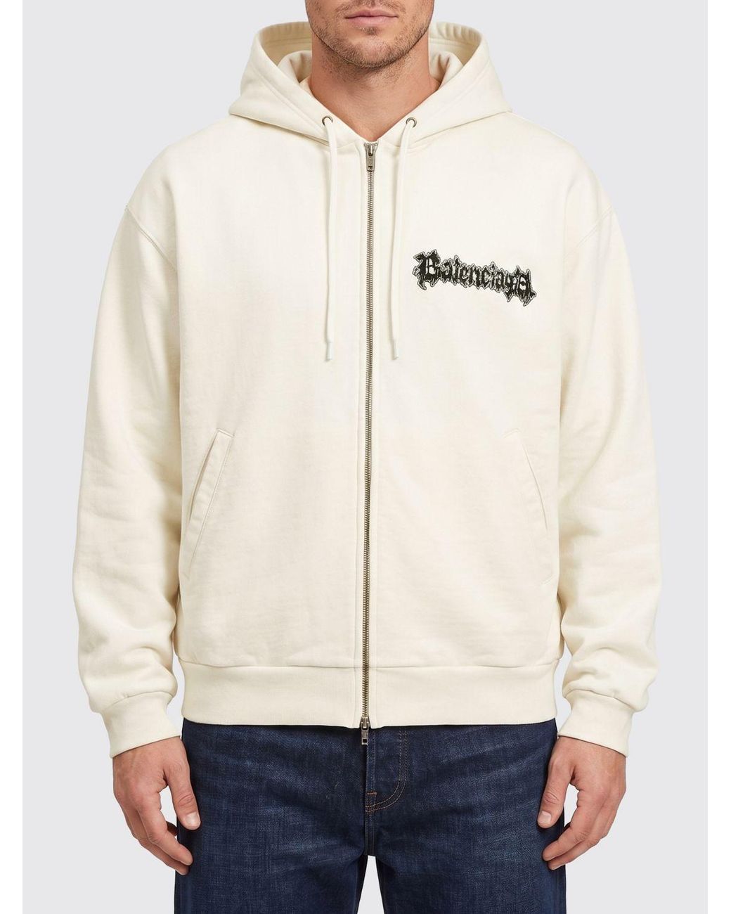 Balenciaga Natural Printed Cotton Hoodie for men