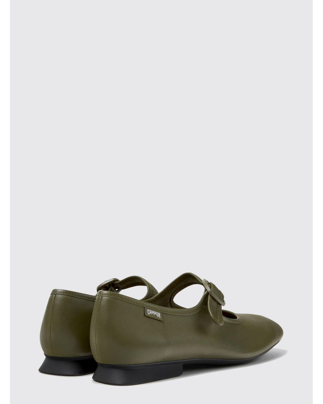 Camper Green Casi Myra Smooth Leather Mary Janes With Adjustable Strap And Round Toe
