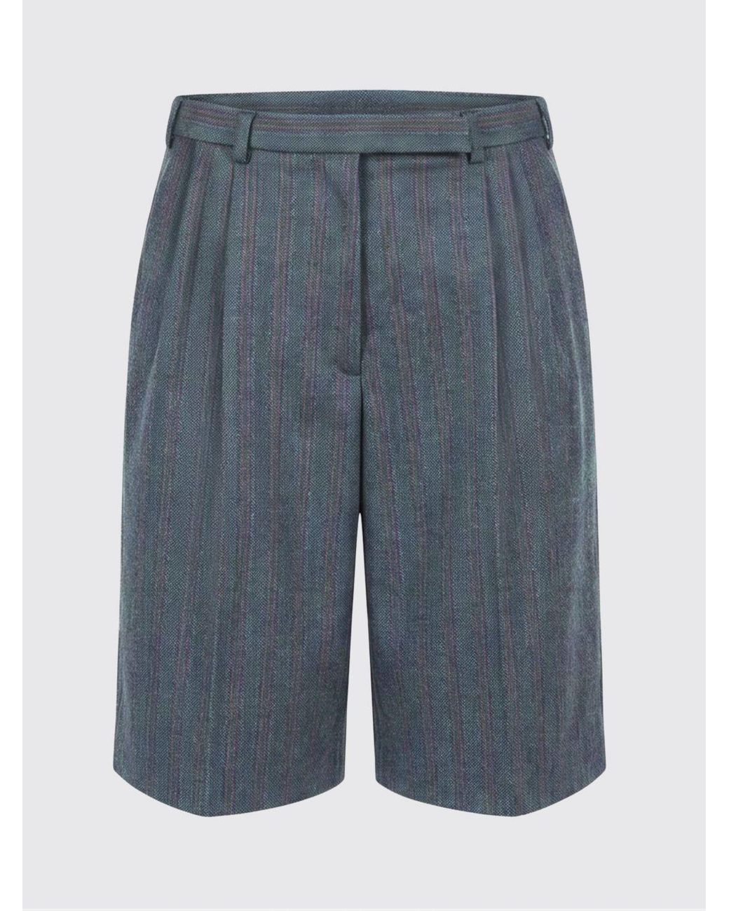 Jil Sander Blue Striped Wide-Leg Linen And Cotton Tailored Bermuda Shorts