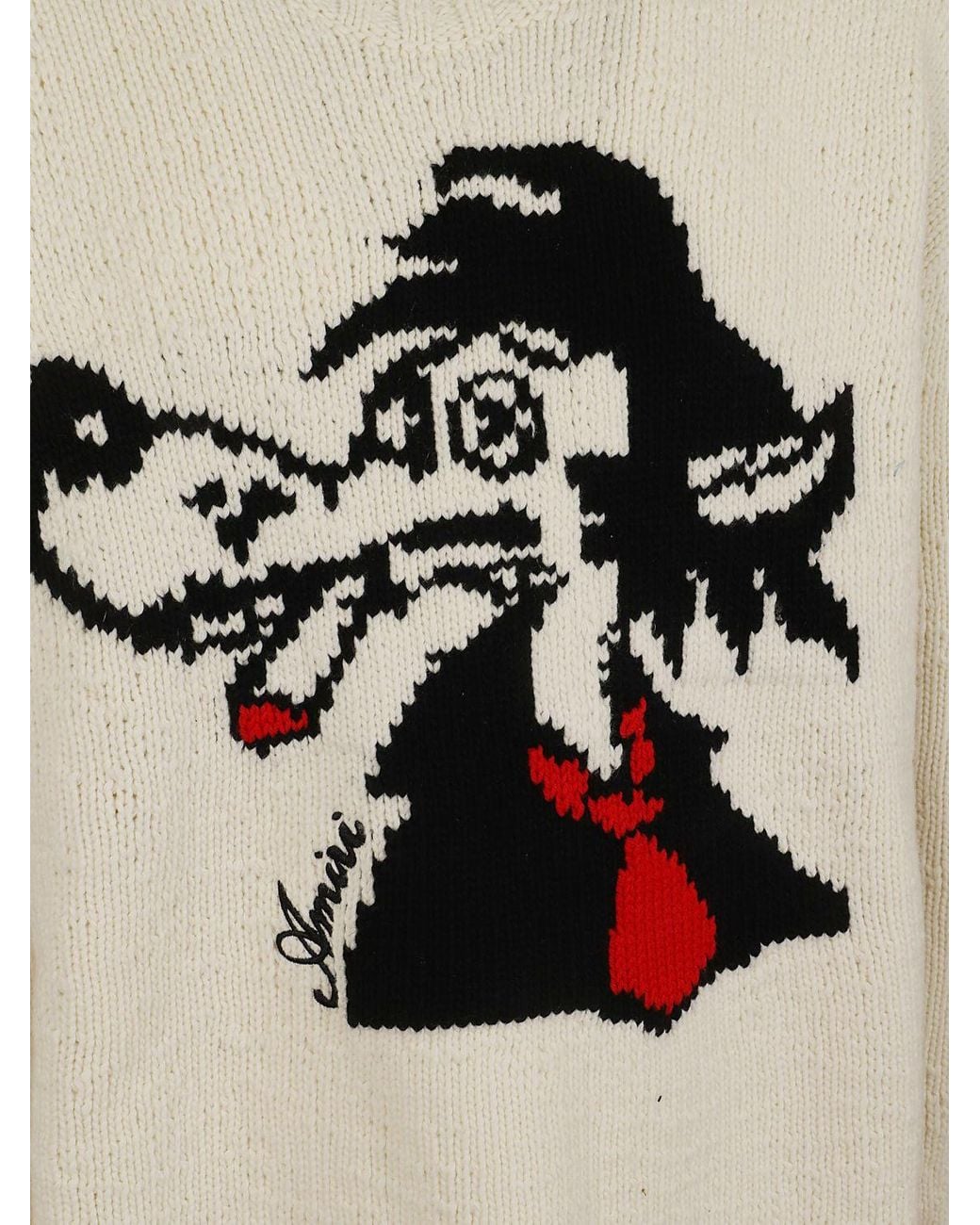 Amiri Natural Wolf Wool And Cashmere Blend Jumper With Graphic Print And Crew Neck for men