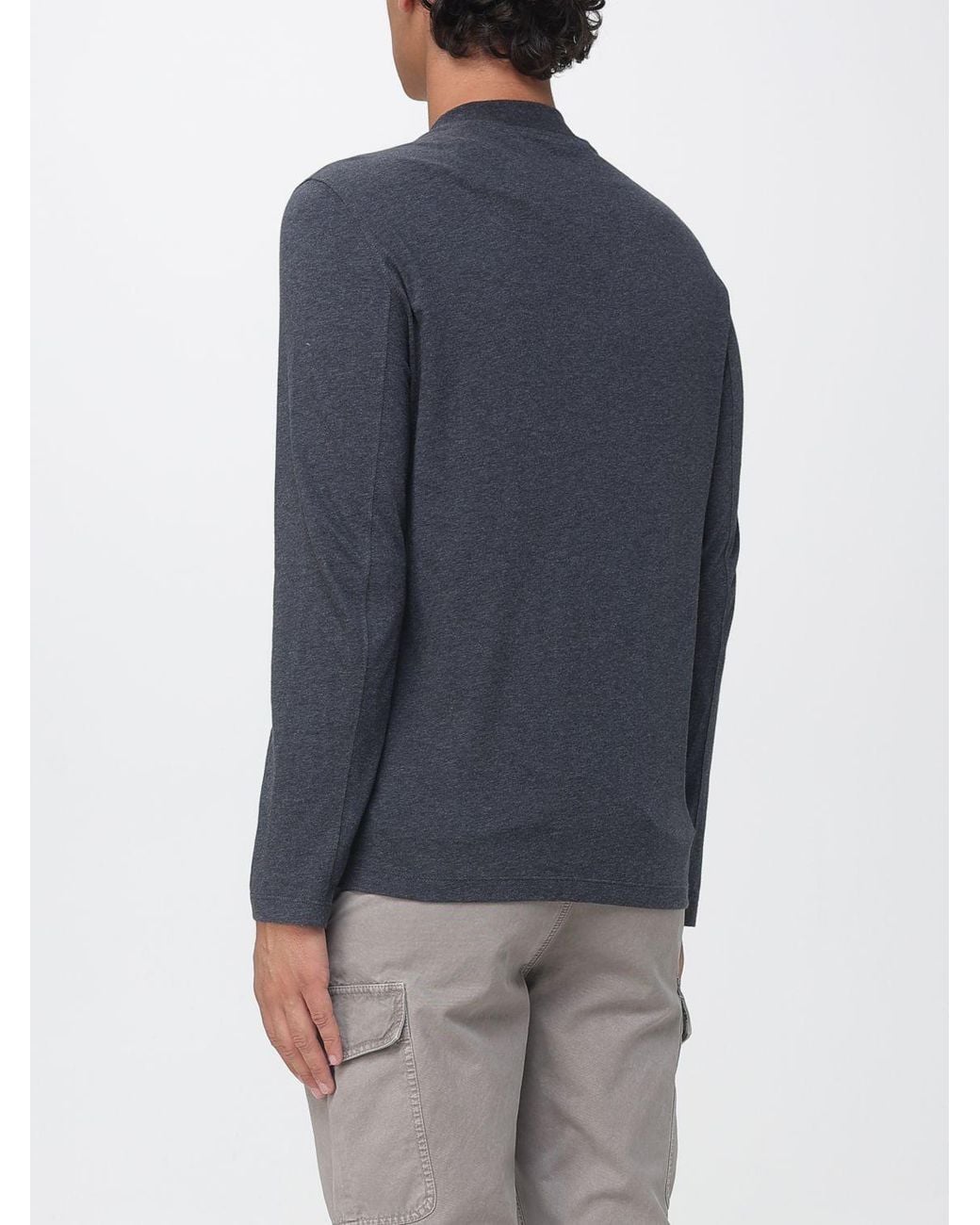 Brunello Cucinelli Blue Slim Fit Long-Sleeved Cotton T-Shirt for men