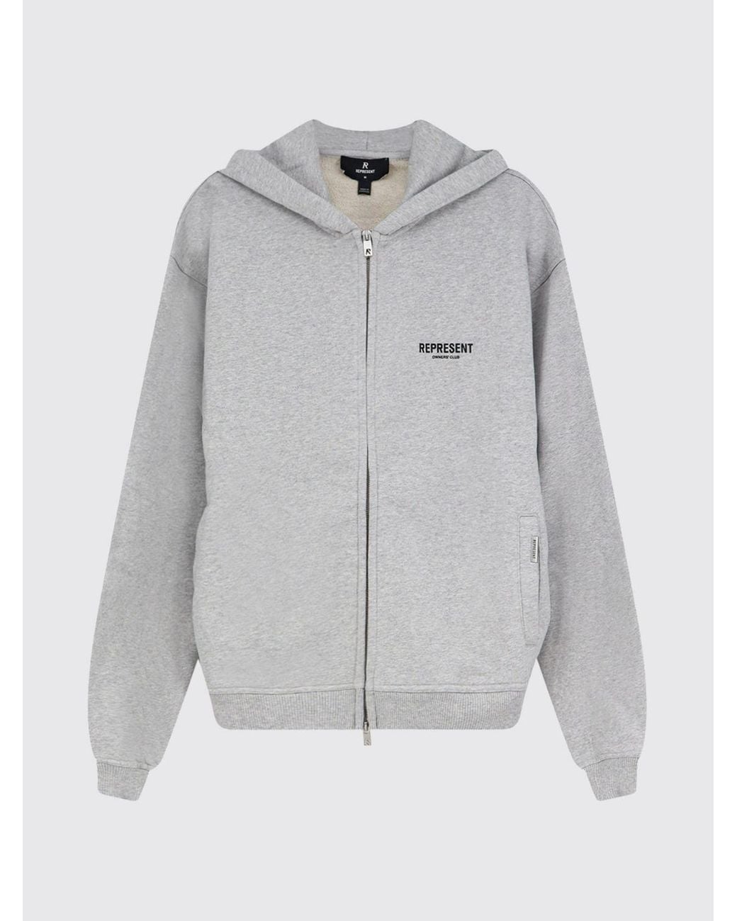 Represent Gray Relaxed Fit Zip-Up Hoodie With Embroidered Logo for men
