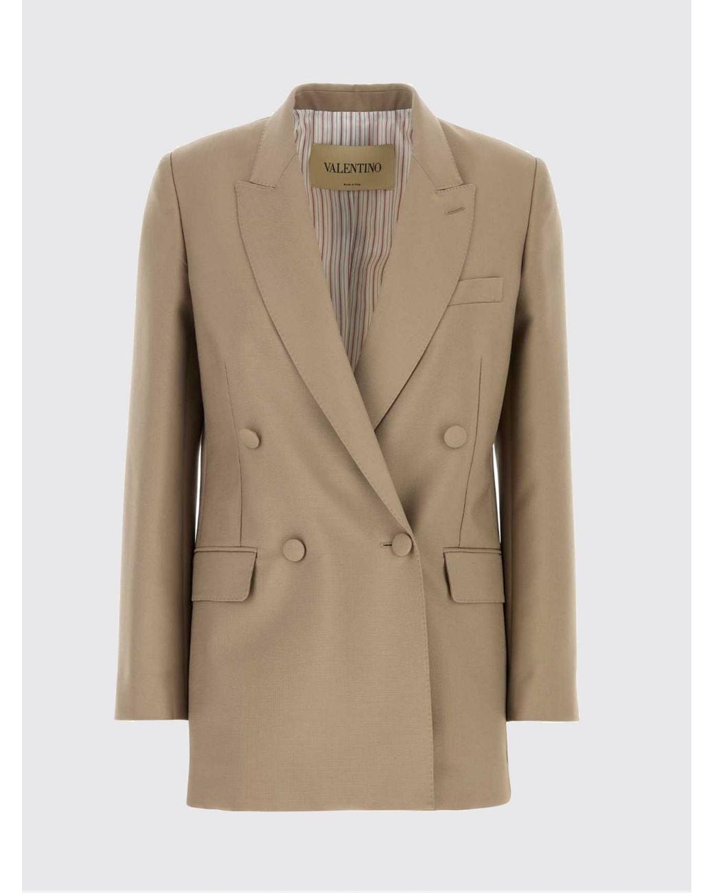 Valentino Garavani Natural Double-Breasted Mohair And Wool Short Blazer With Peak Lapels