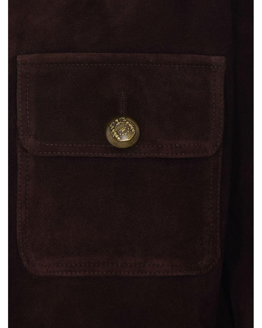 Arma Brown Cropped Suede Shirt Jacket With Patch Pockets