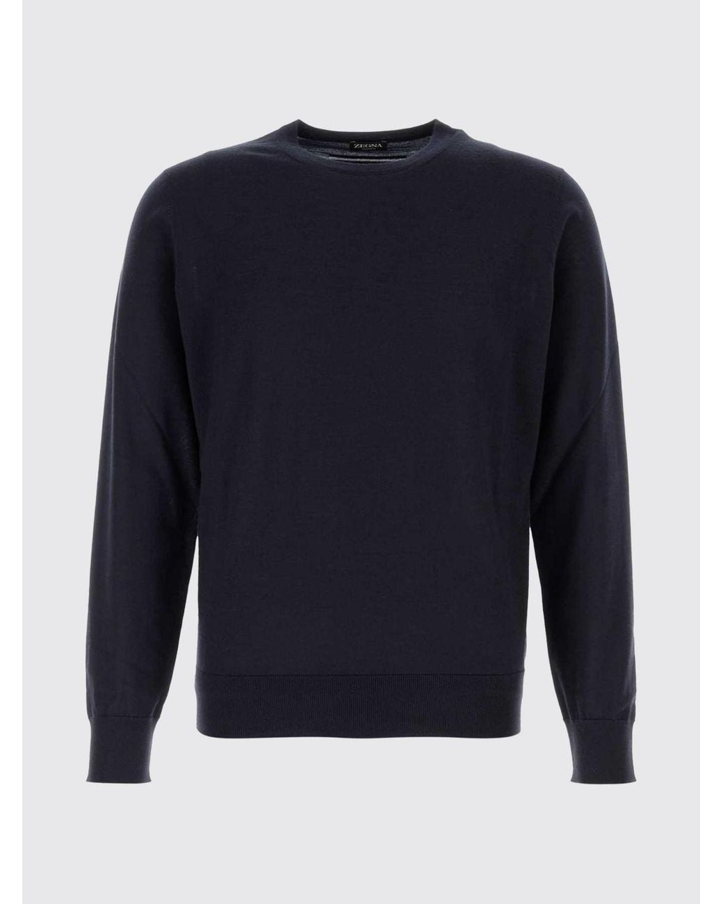 Zegna Blue Crewneck Cashmere And Silk Jumper With Ribbed Trims for men