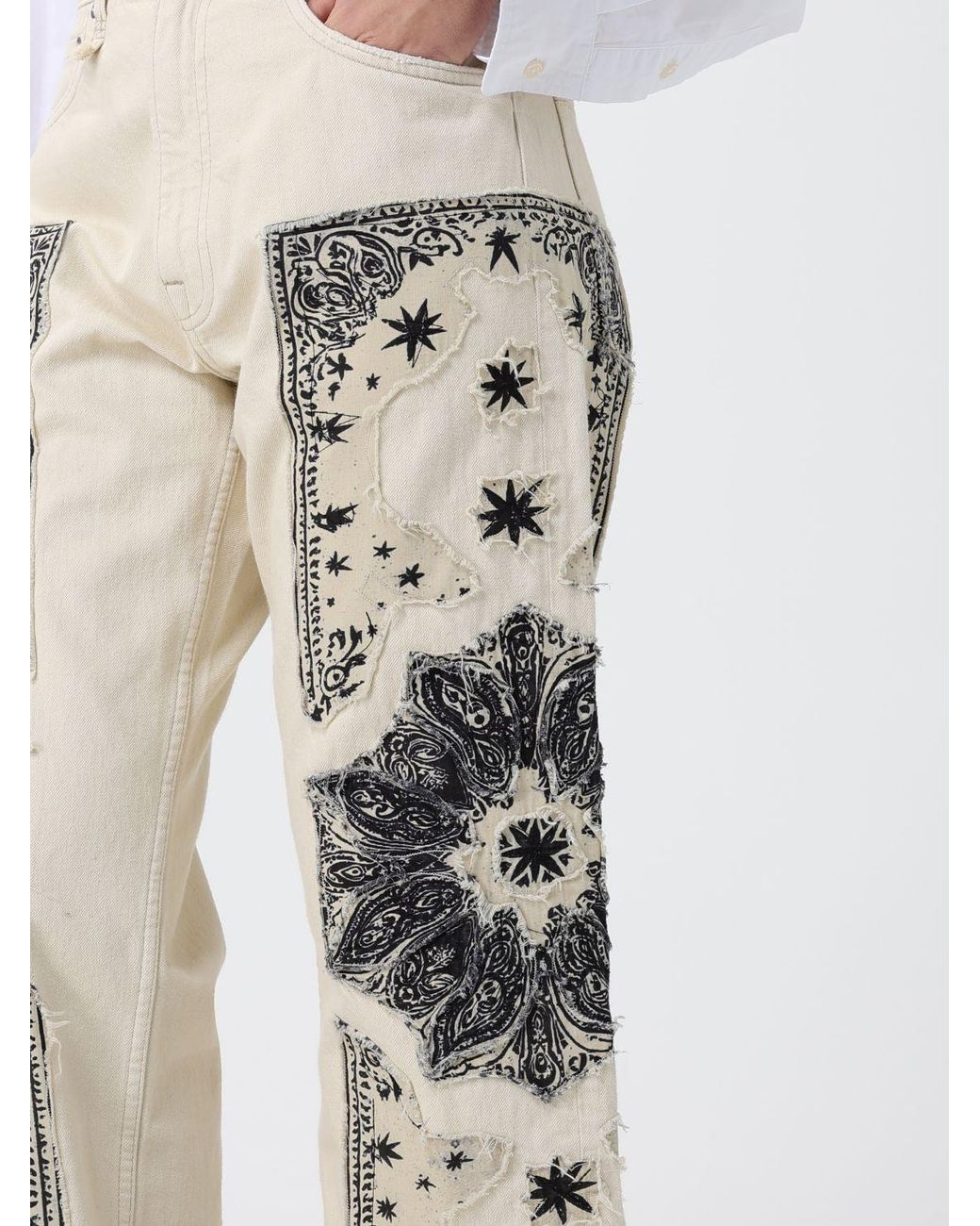 Jeans Cropped Fit De Denim Con Bordados R13 de color White