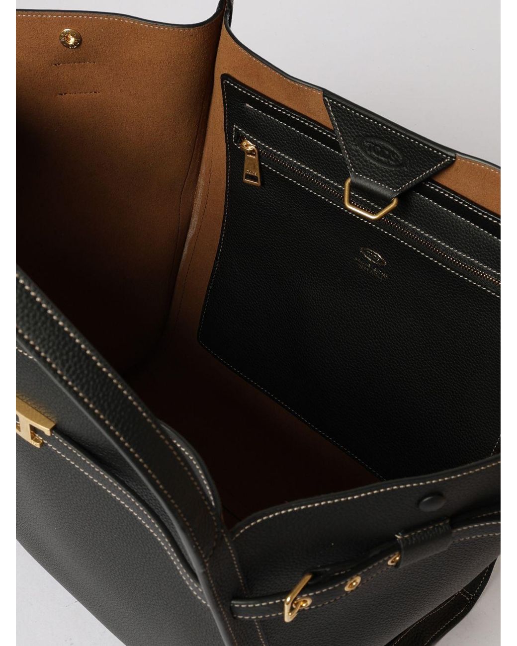 Tod's Black Medium Grained Leather Shopping Bag