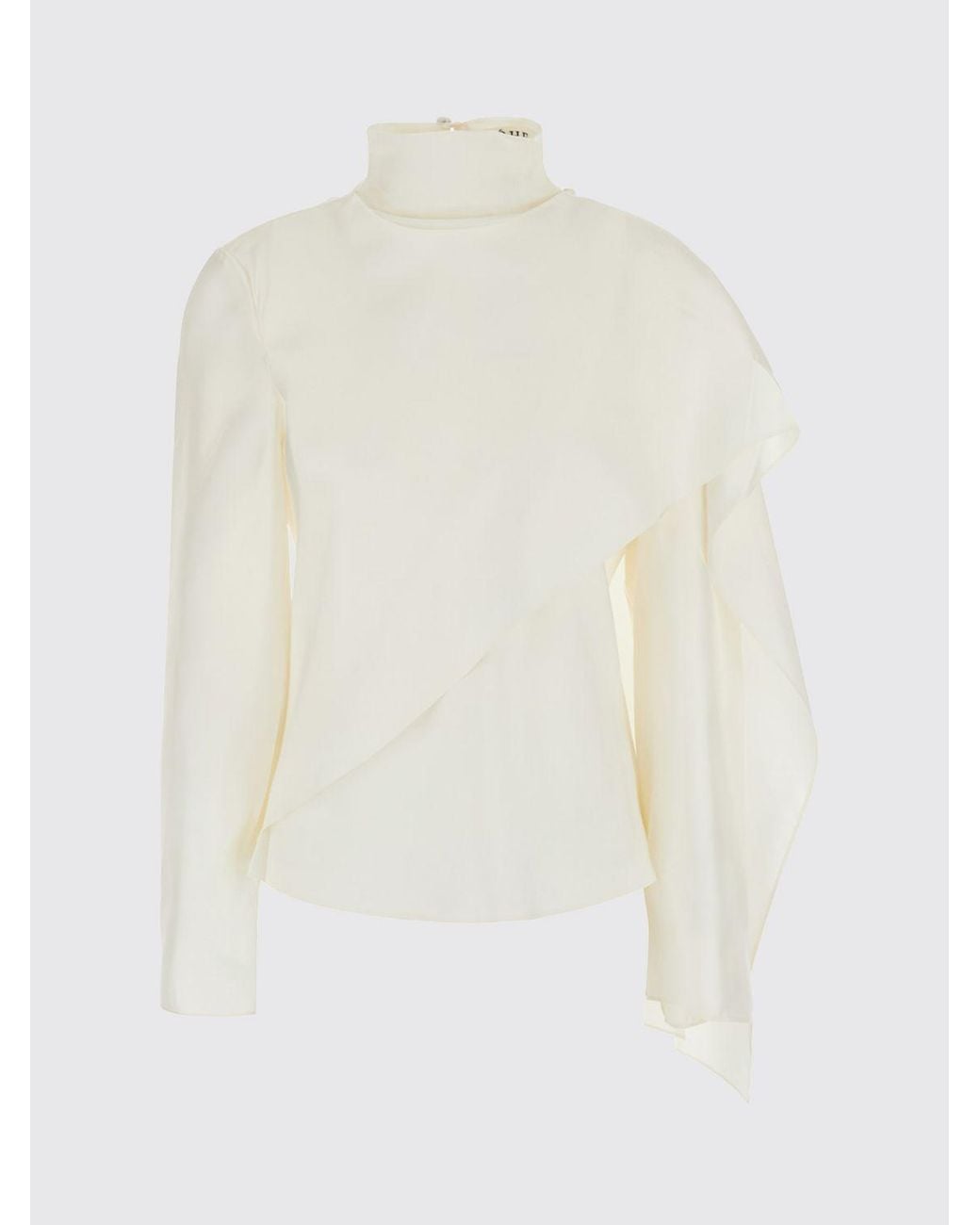 Rohe White Asymmetrical Pure Silk Blouse With High Neck And Long Sleeves