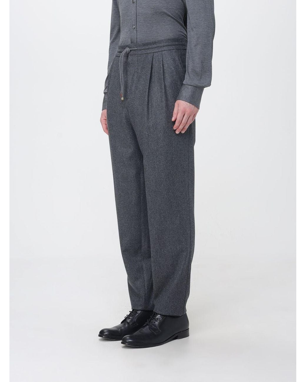 Brunello Cucinelli Gray Virgin Wool Slim Fit Trousers With Drawstring Waist for men