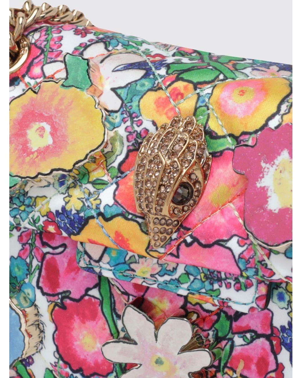Kurt Geiger White Quilted Kensington Mini Bag With Floral Print And Rhinestone Logo