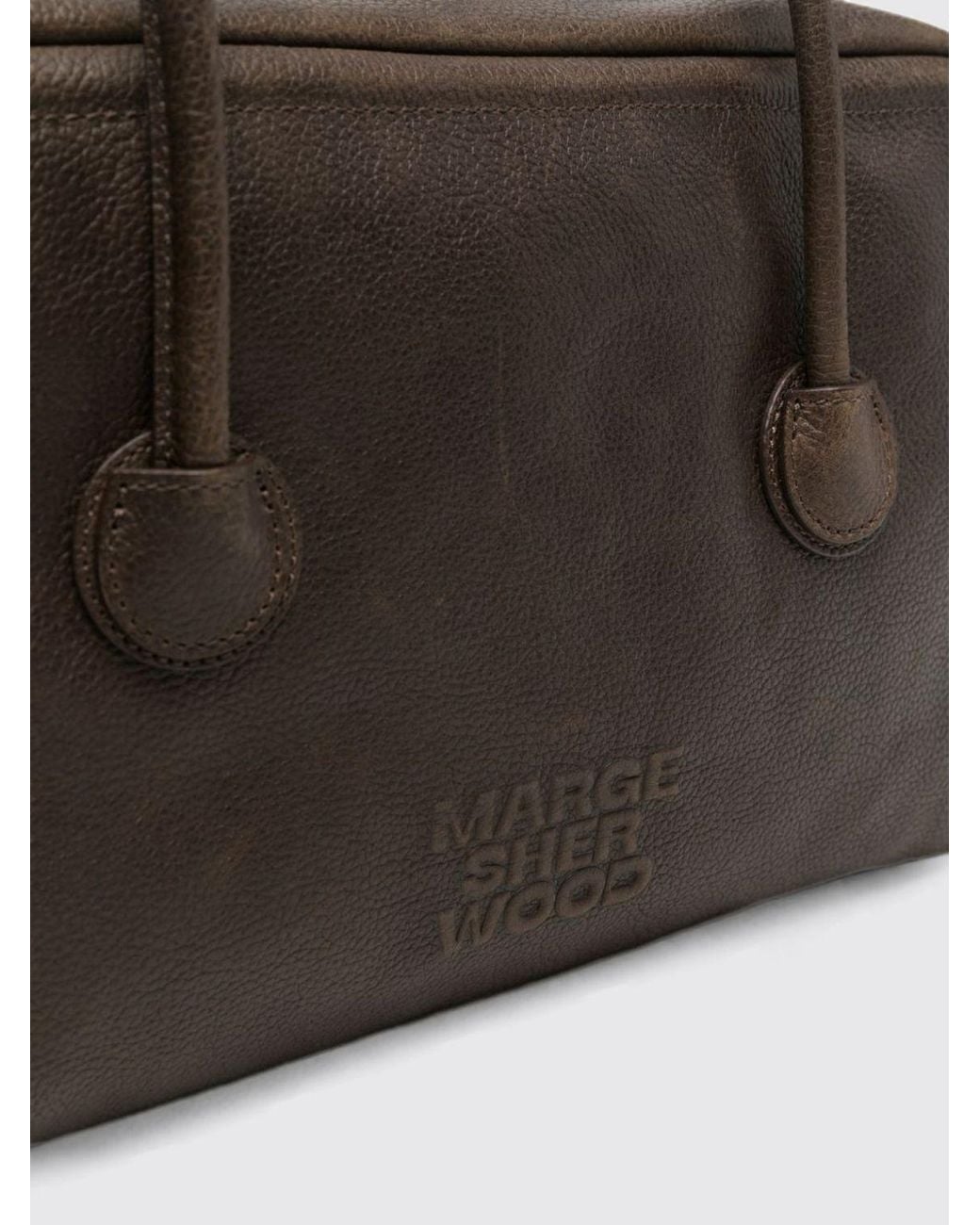 MARGE SHERWOOD Black Boston Grained Calf Leather Shoulder Bag With Double Handle