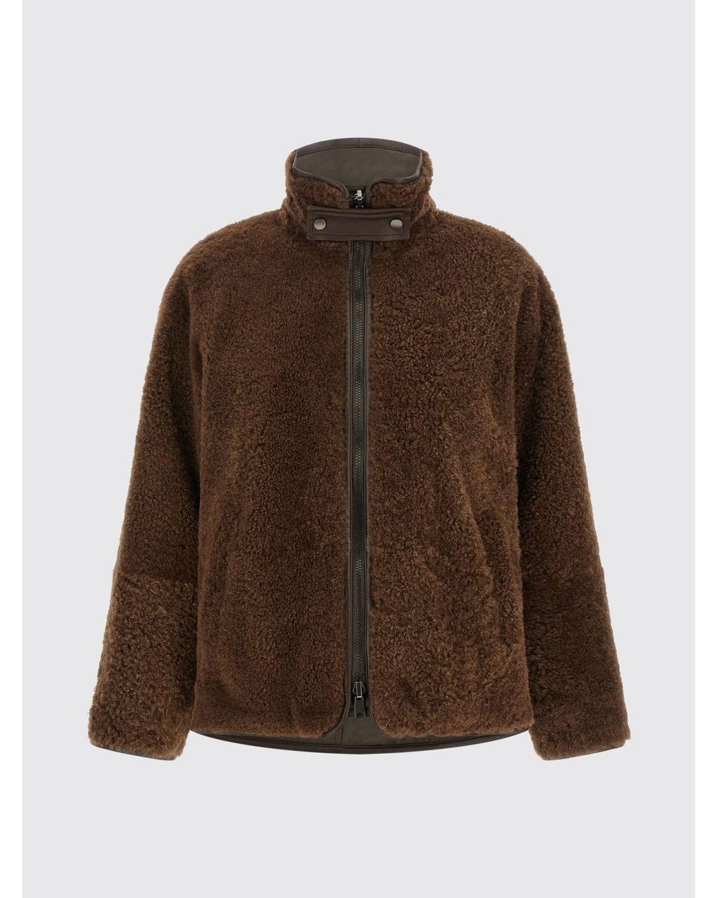 Brunello Cucinelli Brown Reversible Shearling Jacket With High Neck And Zip Fastening