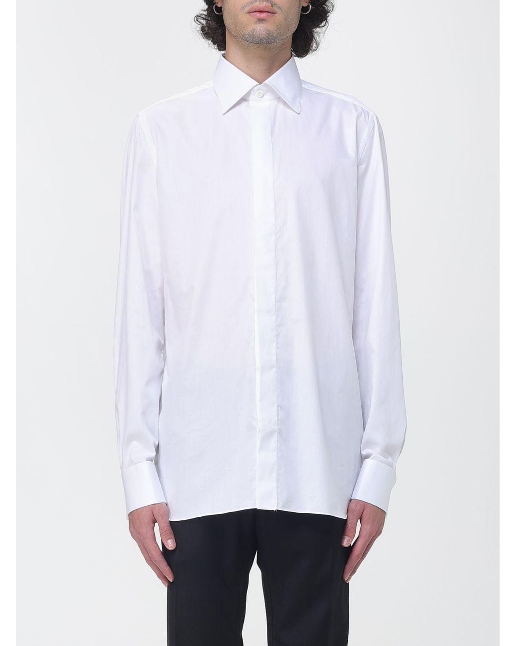Luigi Borrelli Napoli White Classic Cotton Poplin Shirt With Concealed Placket for men