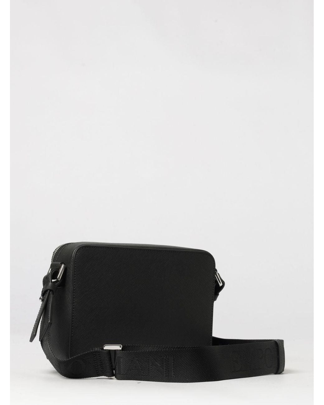 Emporio Armani Black Regenerated Leather Messenger Bag With Eagle Logo for men