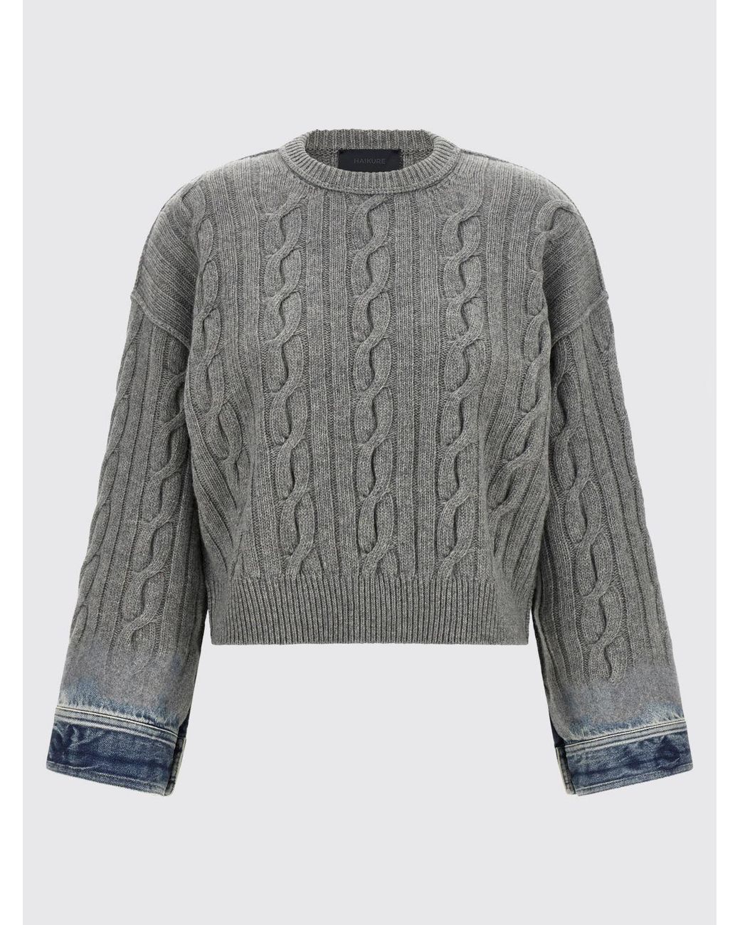 Haikure Gray Merino Wool Crewneck Jumper With Dropped Shoulders